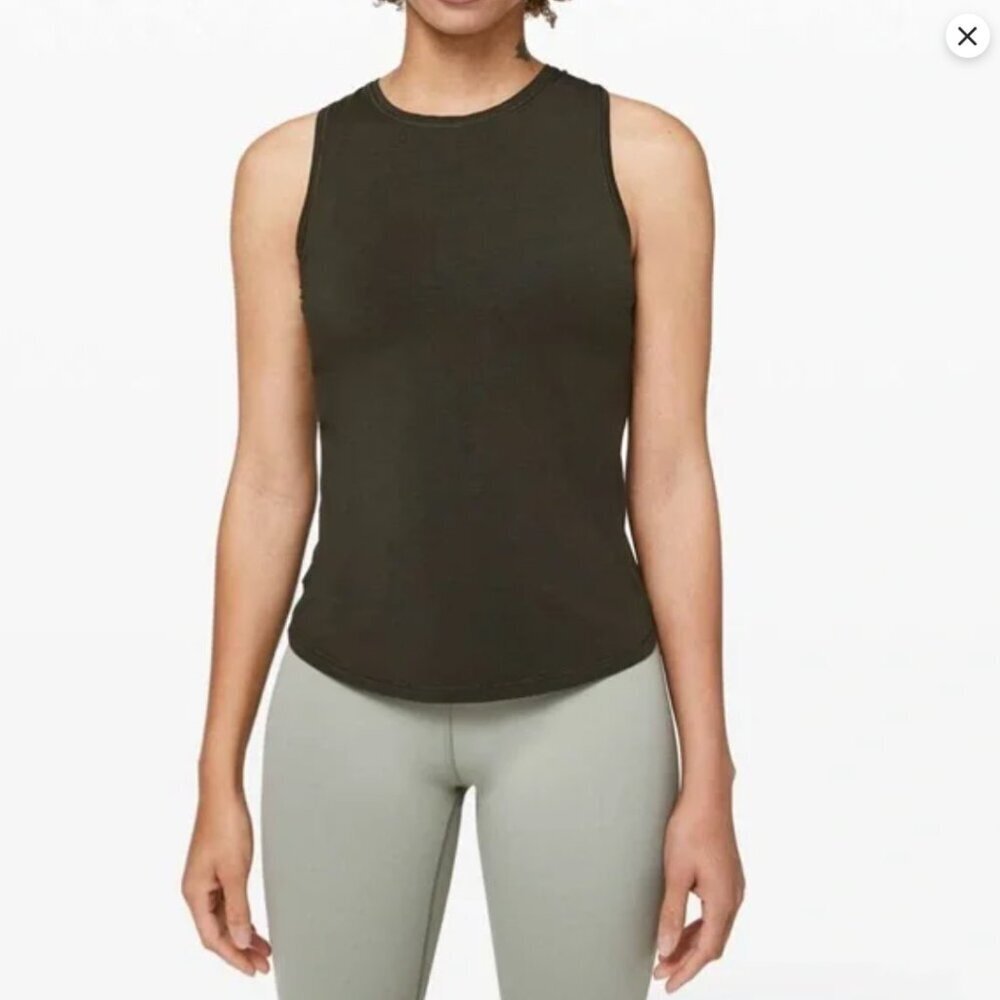 Lululemon Athletica Dark Olive Green Twisted Back Tank Top - Picture 2 of 8